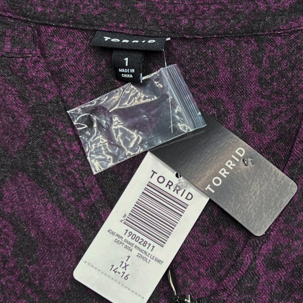 torrid Mini Brushed Rayon Purple Snake Print Drawstring Shirt Dress Size 1 - NWT - Picture 7 of 8
